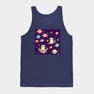 Cats in space pattern Tank Top